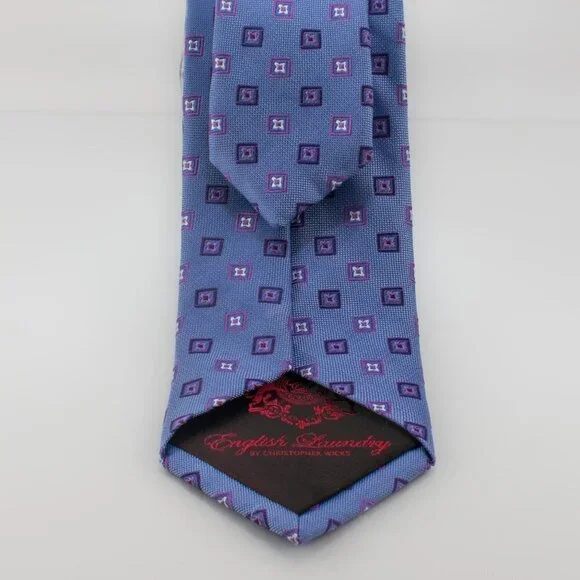 SILK Woven Tie - Blue Square Pattern | English Laundry - Picture 4 of 7